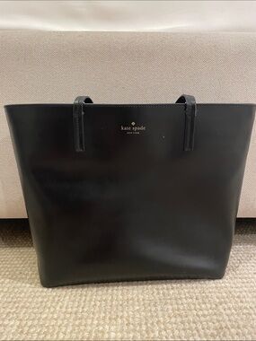 kate spade Black Leather Tote with Gold Logo